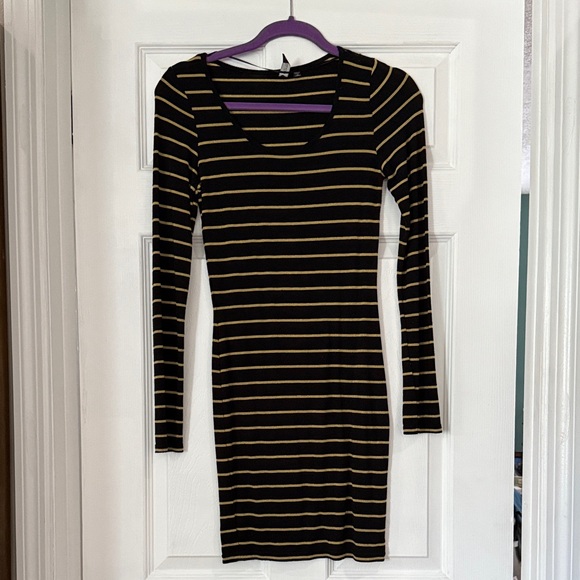 Cotton On Black and Gold Striped Long Sleeve Dress - Picture 1 of 5